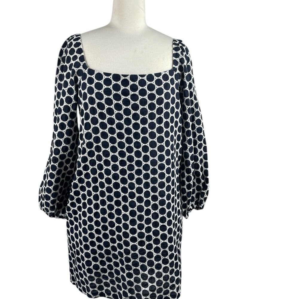 Traffic People Black and White Polka‎ Dot Long Puff Sleeve Dress, Size Medium